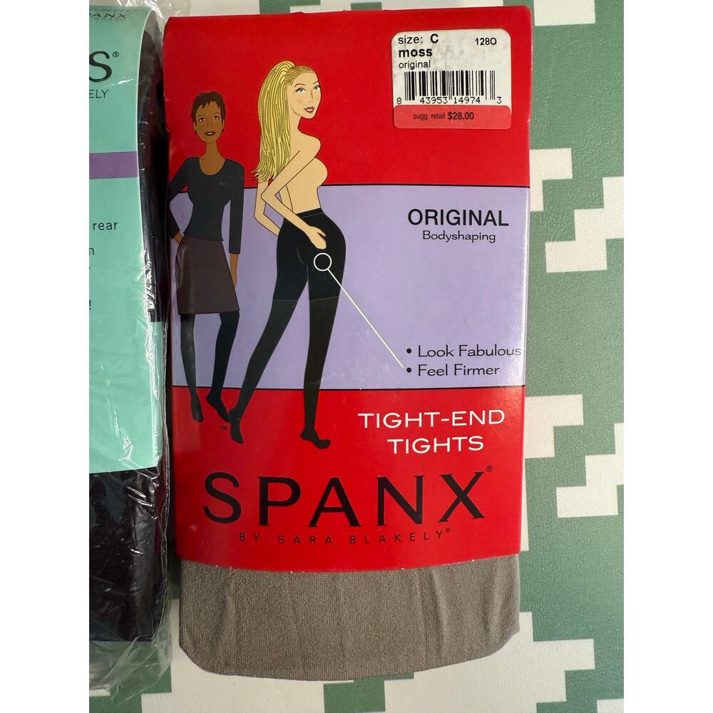 Spanx Tights Pantyhose Lot of 2 Black Stripe & Nude Bodyshaping Size 3 C NWT - Picture 3 of 6